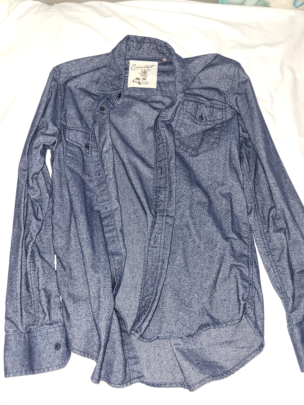 Men's Long-Sleeve Blue Casual Button-Up Shirt